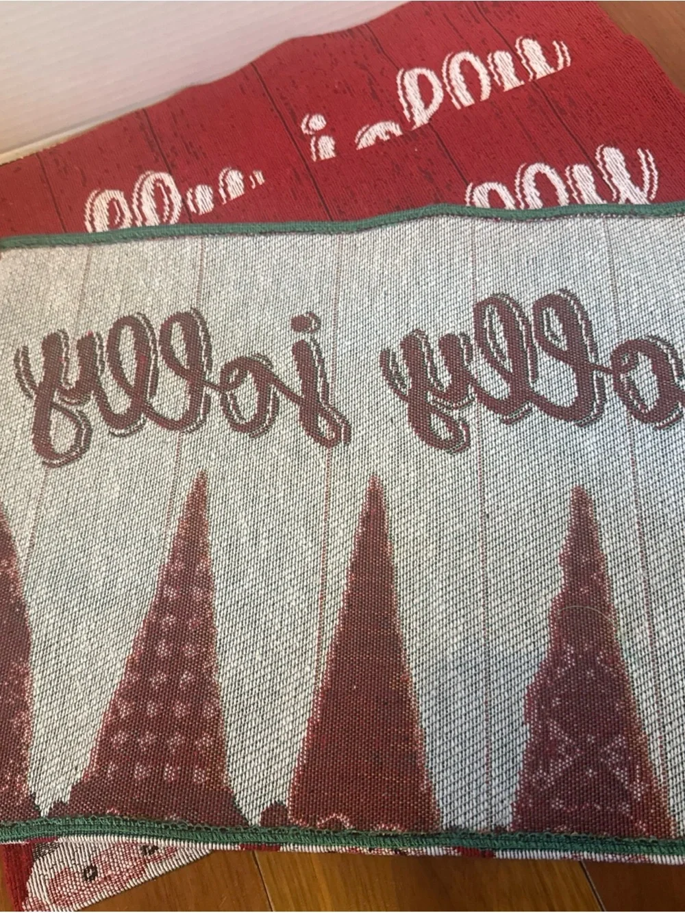 Set of 4 Tapestry table Placemats Holly Jolly W/ 5 Peeking  Gnomes 13x19” New